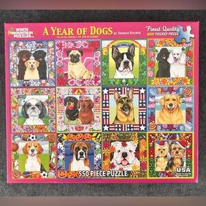 A Year Of Dogs White Mountain Puzzle 2013 Tomoyo Pitcher 550 Pcs New Sealed Bag